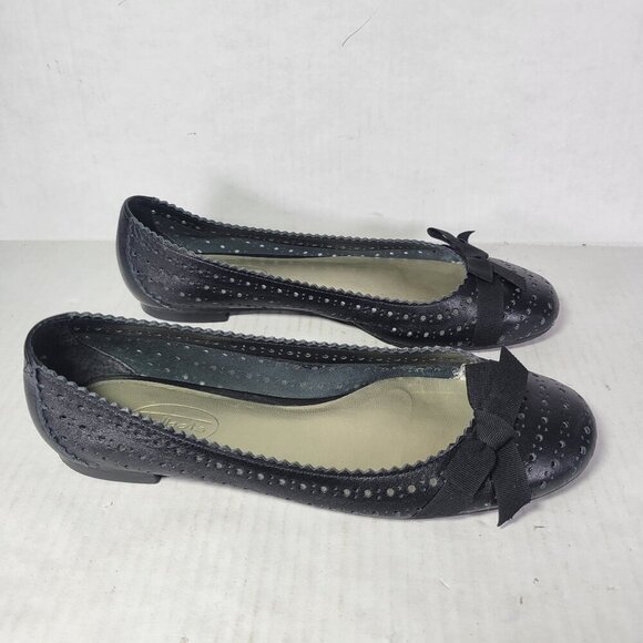 Talbots Women Black Leather Perforated Ballet Flats With Bow Accent Size 7.5 - Picture 7 of 9
